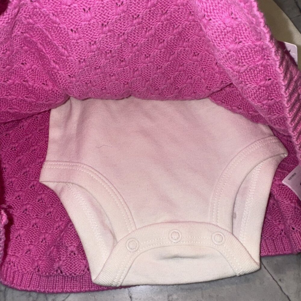 Carter’s Baby Girls Knit Jumper Dress Long Sleeve Pink White NEW - Picture 3 of 4